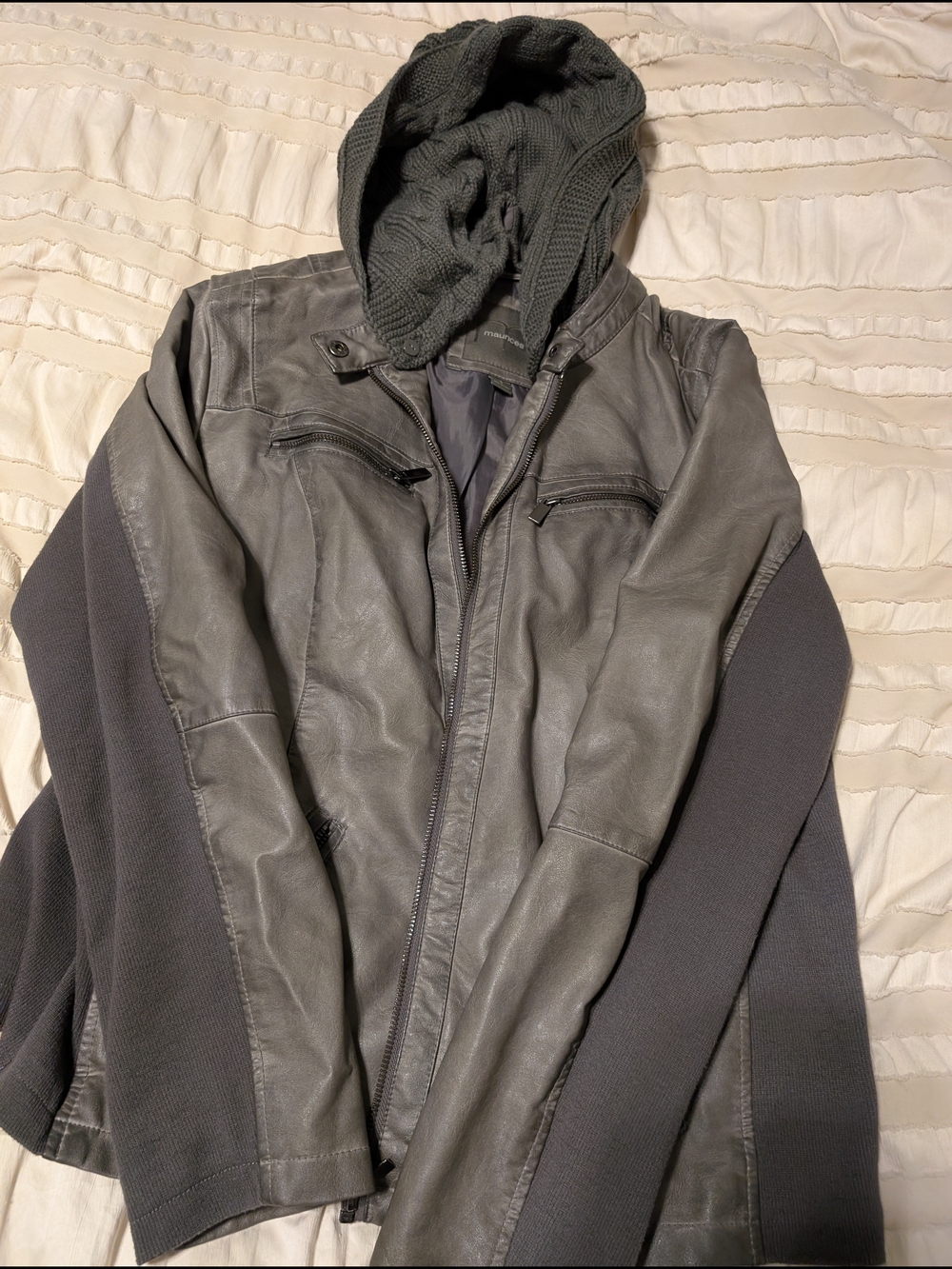 Maurices Charcoal Mixed-Media Bomber Jacket with Knit Hood